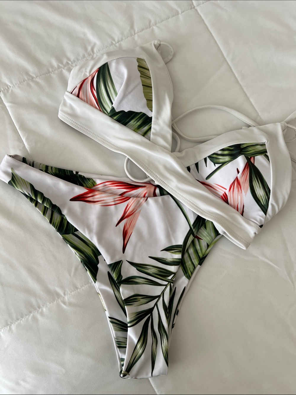 Zaful White Tropical Bikini Set